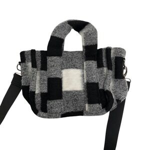 Art Class Plaid Crossbody Bag Top Handle Purse Black Gray‎ White B72Q